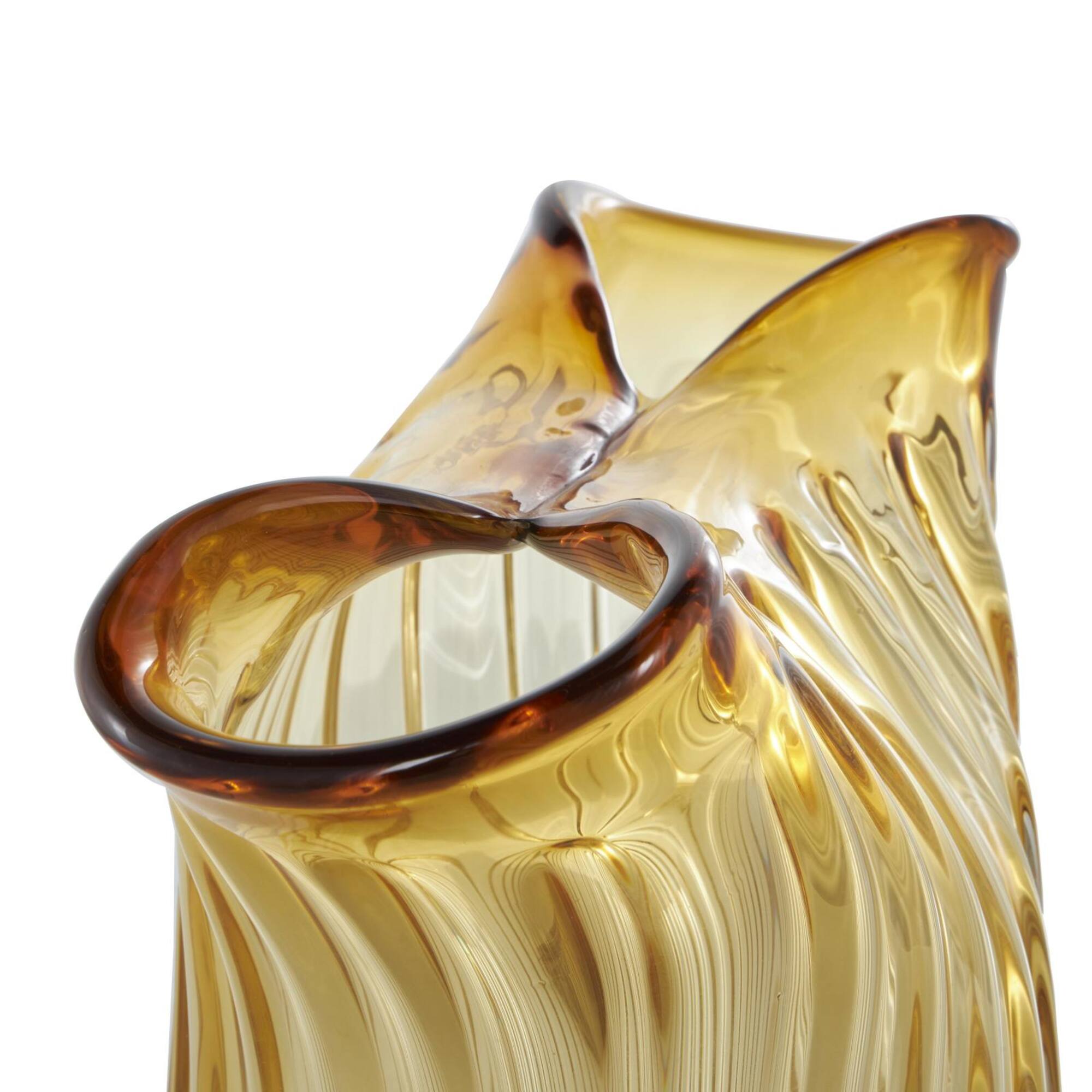 14" Orange Glass Ribbed Ombre Vase with Folded Curve Opening